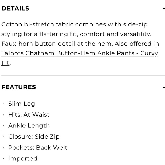 Talbots Red Chatham Button Hem Ankle Pants Size 4P - Picture 10 of 15